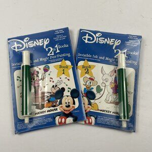 Disney Mickey Mouse 2 In 1 Books Invisible Ink Magic Pen Painting Book Set Of 2